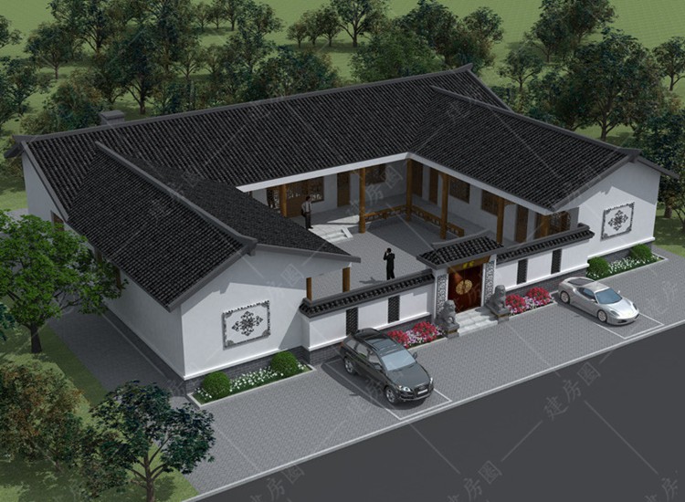 農(nóng)村一層中式四合院別墅設(shè)計(jì)圖紙，帶堂屋設(shè)計(jì)