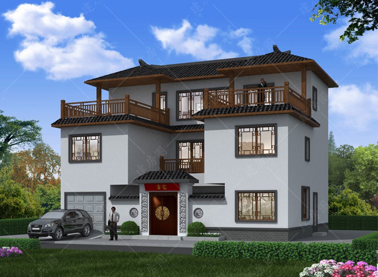 三層中式自建房設(shè)計(jì)圖，帶全套施工圖效果圖