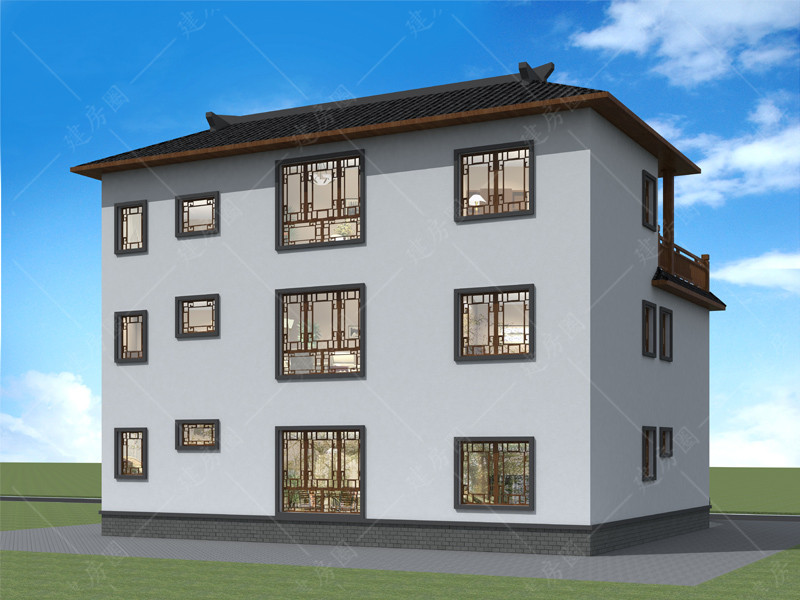 農(nóng)村三層中式自建房設(shè)計圖紙背面效果圖