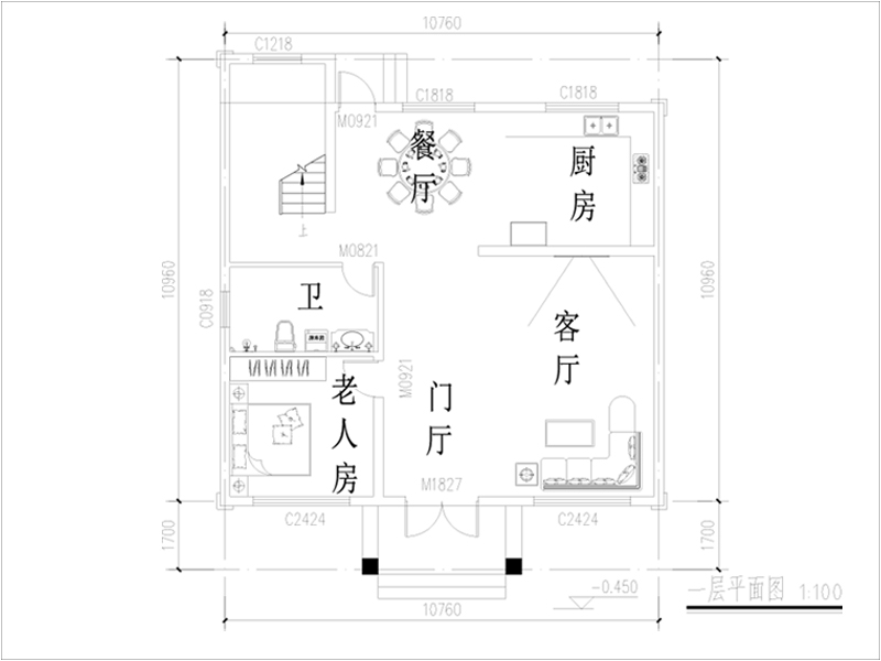 二層歐式小別墅設(shè)計(jì)一層平面布局圖