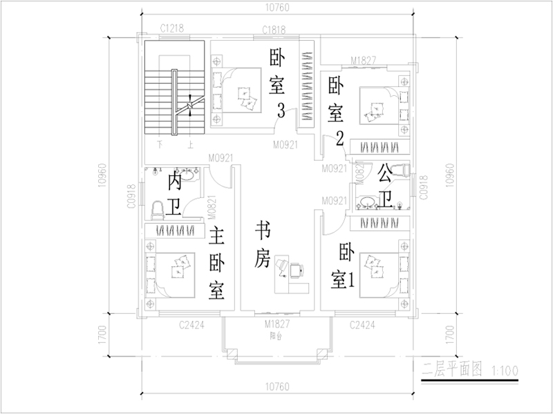 二層歐式小別墅設(shè)計(jì)二層平面布局圖