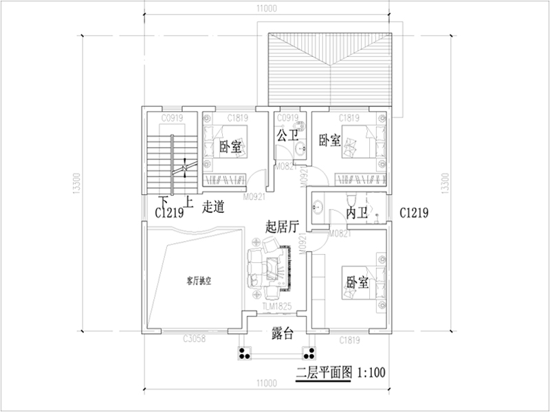 三層歐式小別墅二層平面布局