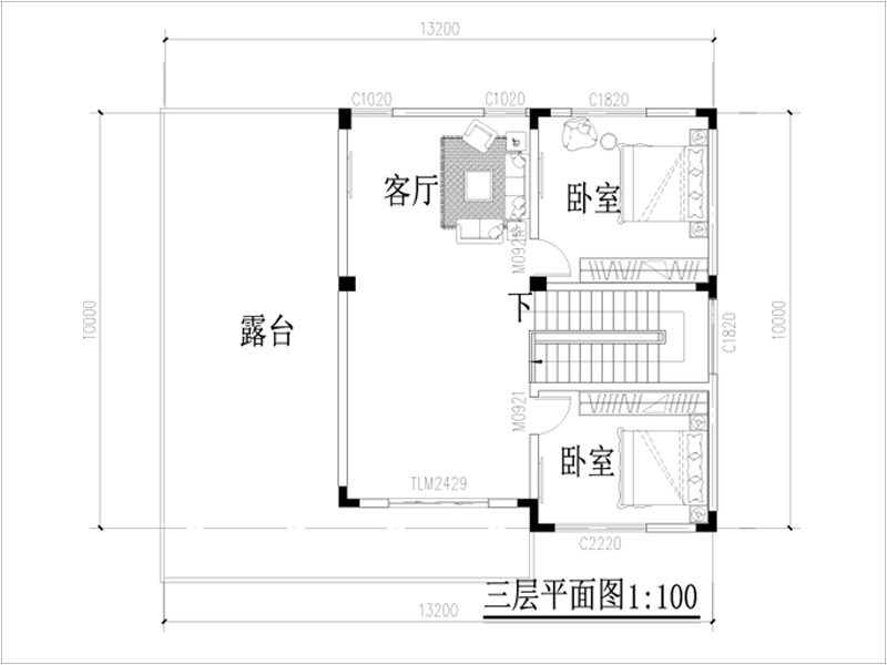 農(nóng)村小型框架別墅設(shè)計三層平面圖