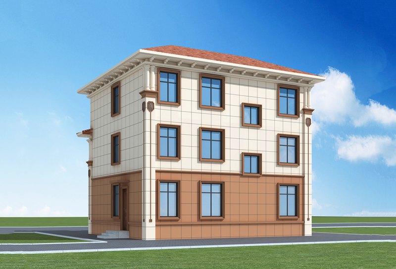 農村三層自建別墅背面效果圖