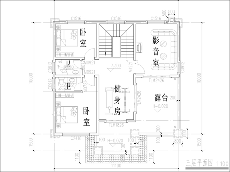 30萬(wàn)農(nóng)村三層別墅三樓戶型圖