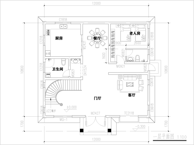 農(nóng)村三層半別墅一層戶(hù)型圖