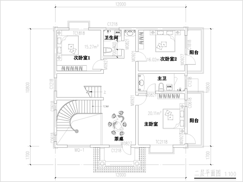 農(nóng)村別墅自建房二層戶(hù)型圖