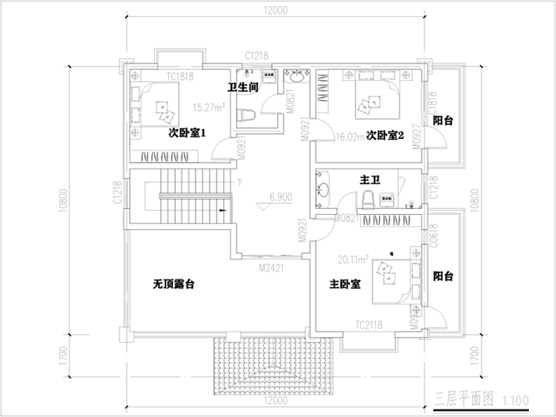 農(nóng)村別墅自建房三樓戶(hù)型圖