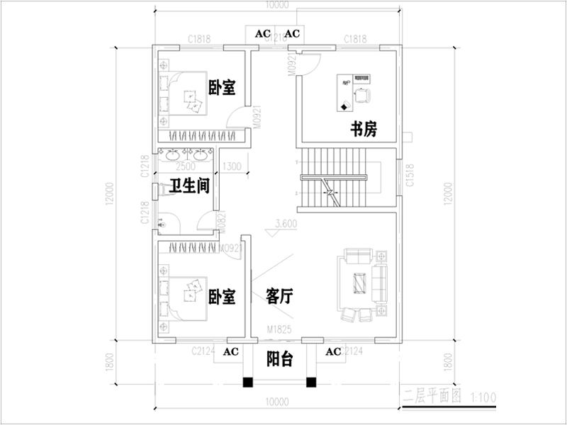農(nóng)村別墅二層戶型圖