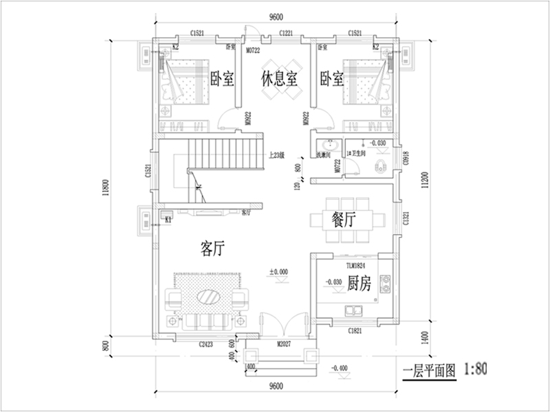 二層農(nóng)村別墅自建房一層平面圖