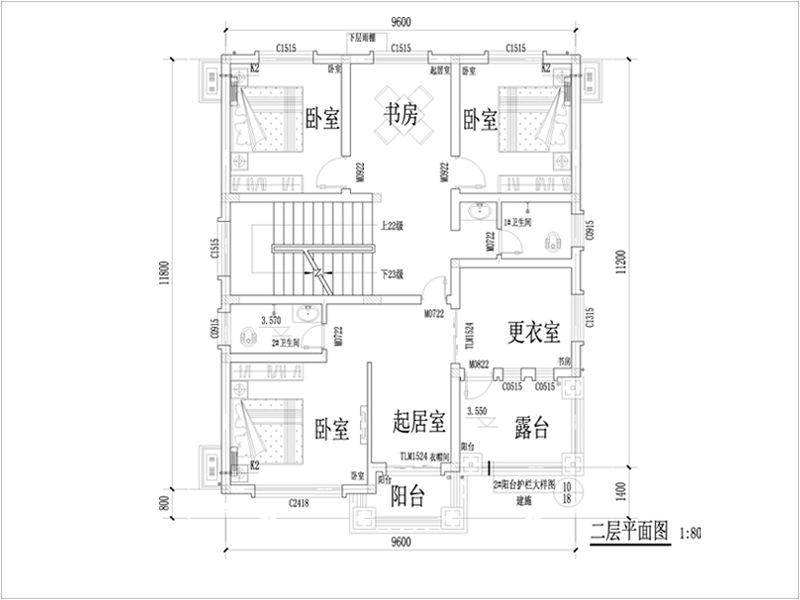 農(nóng)村別墅自建房二層平面圖