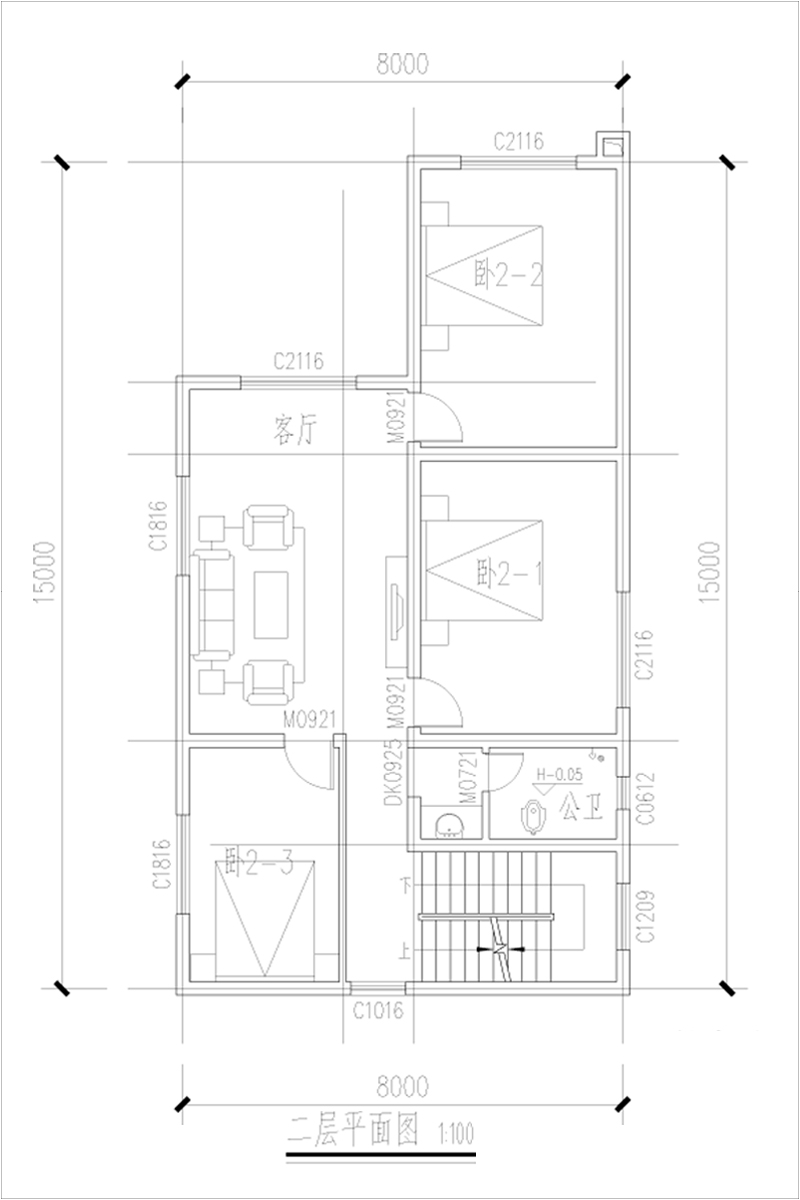 農(nóng)村簡歐別墅二層戶型圖
