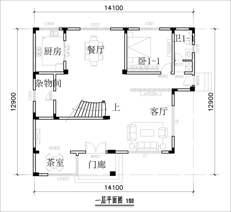 現(xiàn)代鄉(xiāng)村別墅設(shè)計(jì)一層平面圖
