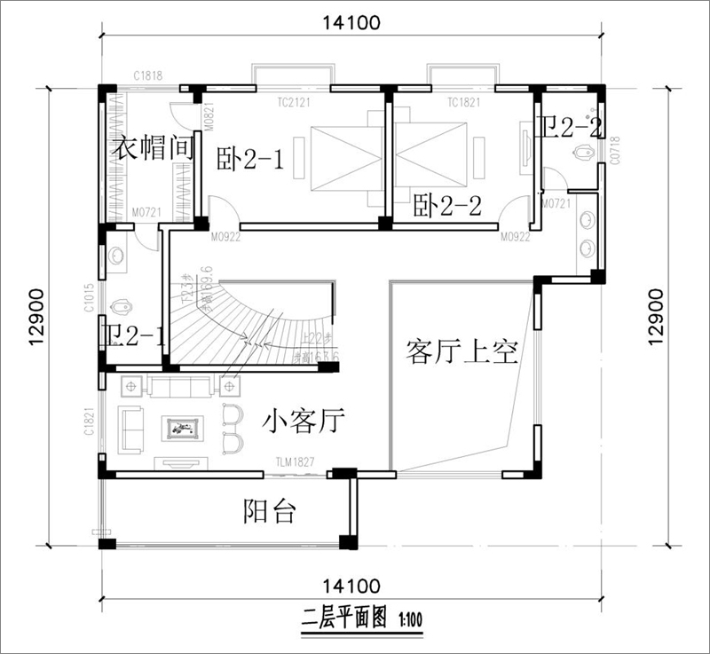 現(xiàn)代四層別墅設(shè)計(jì)二層戶型圖