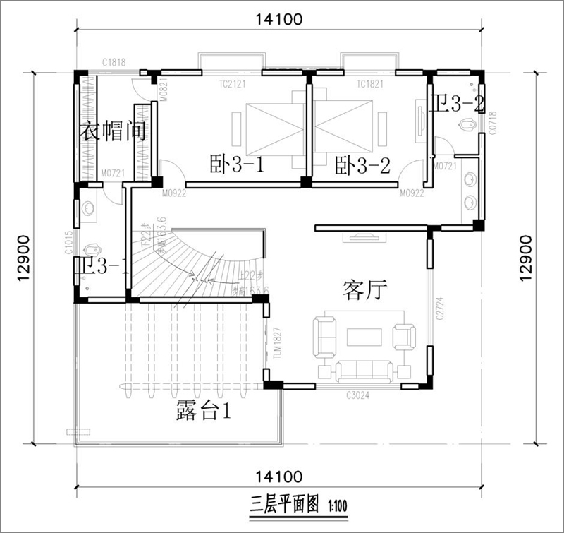 現(xiàn)代別墅設(shè)計(jì)三層平面圖