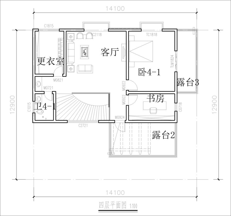 現(xiàn)代別墅設(shè)計(jì)四層平面圖