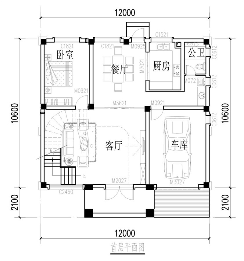 農(nóng)村四層歐式別墅一層平面圖