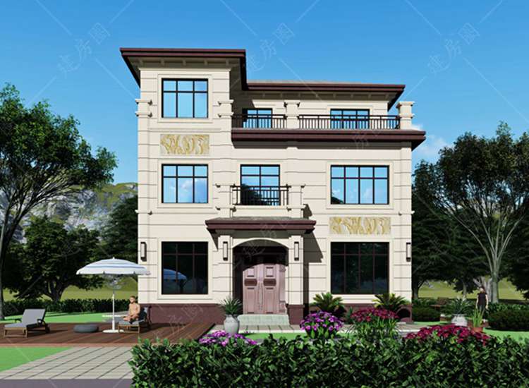 布局方正的農(nóng)村三層歐式自建房設(shè)計(jì)圖