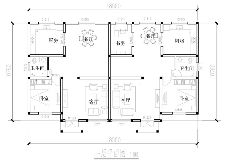 三層雙拼別墅戶型圖