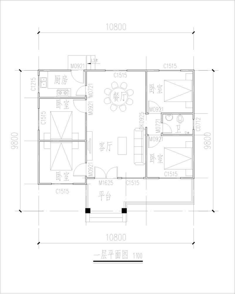 農(nóng)村自建房設(shè)計圖一層平面圖