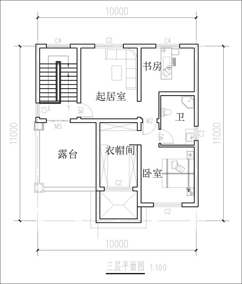 100平米三層農(nóng)村房屋平面戶型圖