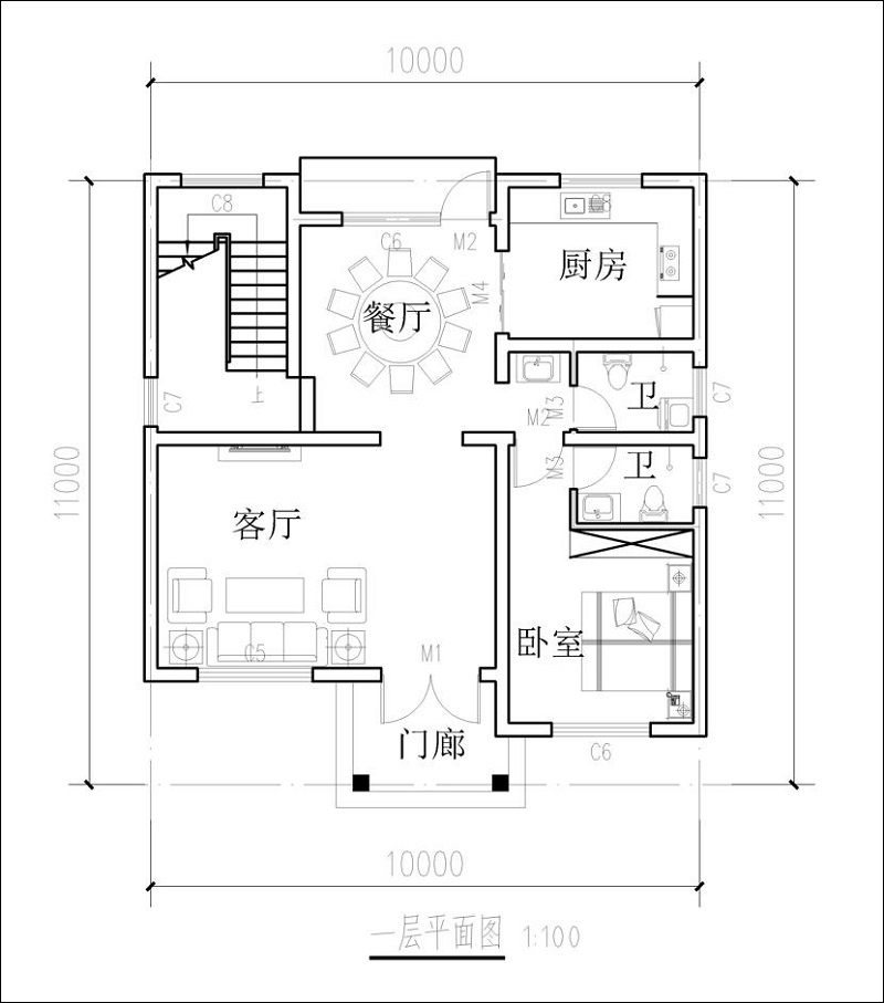 100平米三層農(nóng)村房屋設(shè)計戶型圖