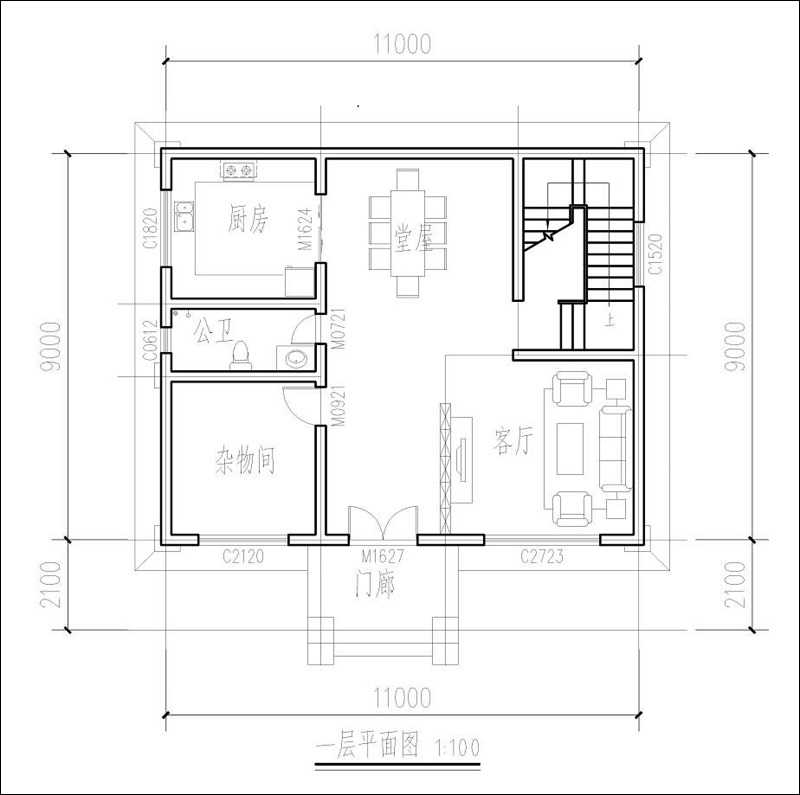 農(nóng)村一百平方三層別墅戶型圖