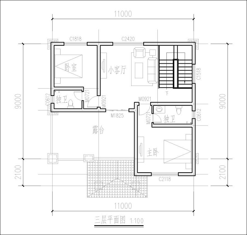 農(nóng)村一百平方別墅戶型圖