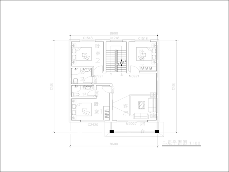 開間9米進(jìn)深12米三層自建別墅戶型圖