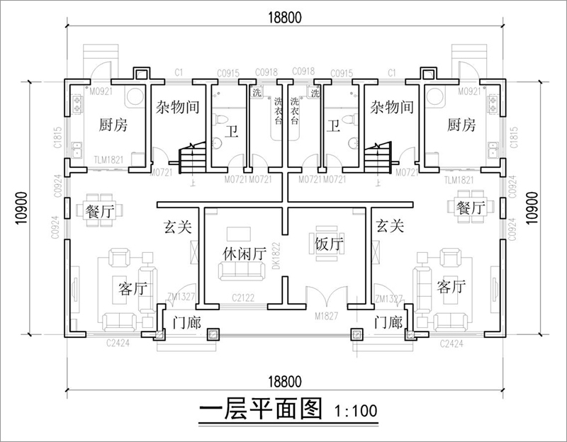 現(xiàn)代簡(jiǎn)約二層雙拼別墅戶(hù)型圖