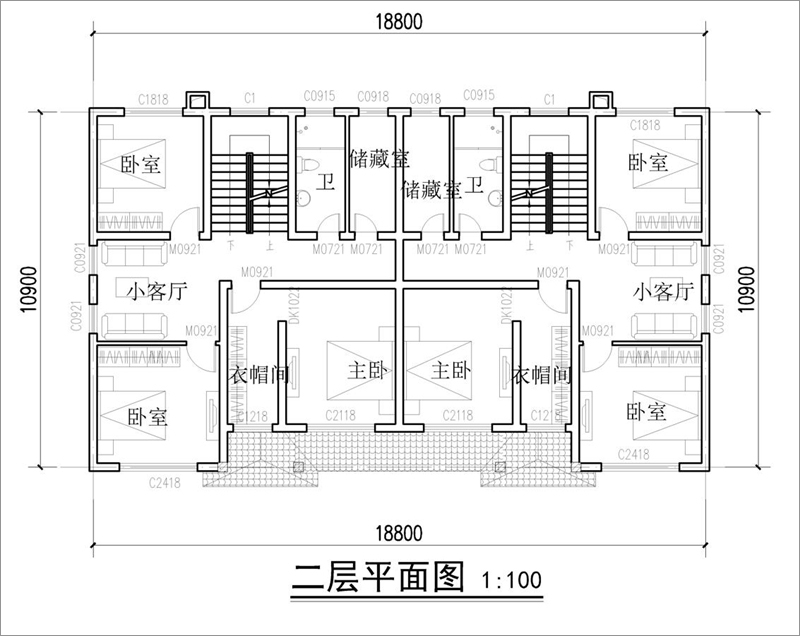 現(xiàn)代簡(jiǎn)約二層雙拼別墅平面圖