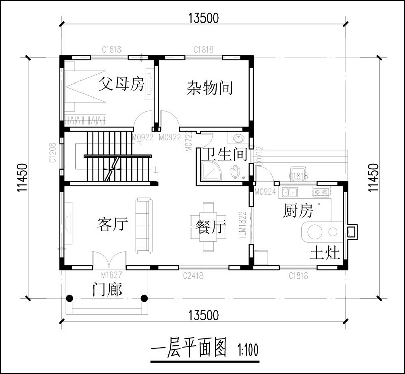 農村兩間三層小洋房平面圖