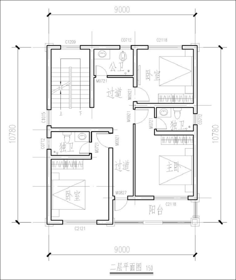 農(nóng)村9米x10米自建房二層平面圖