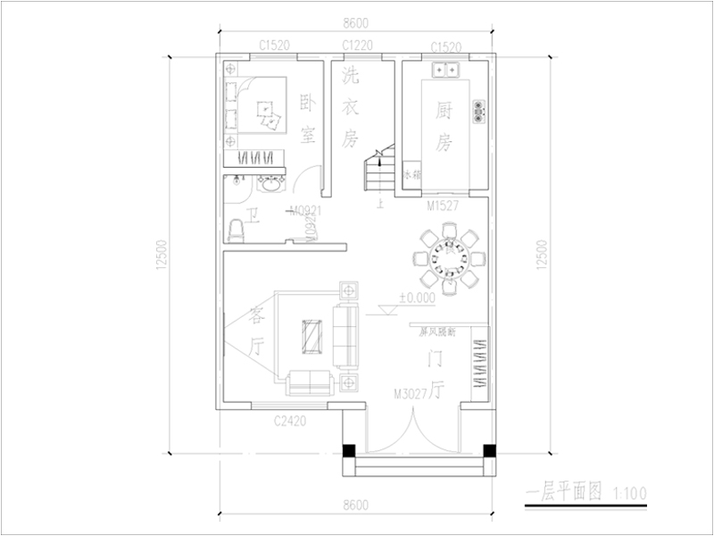 農(nóng)村徽派建房圖紙一層平面圖