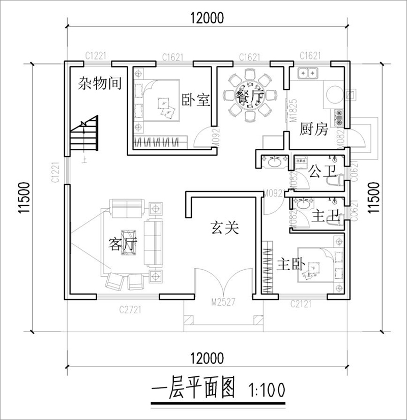 鄉(xiāng)村二層別墅設(shè)計一層戶型圖