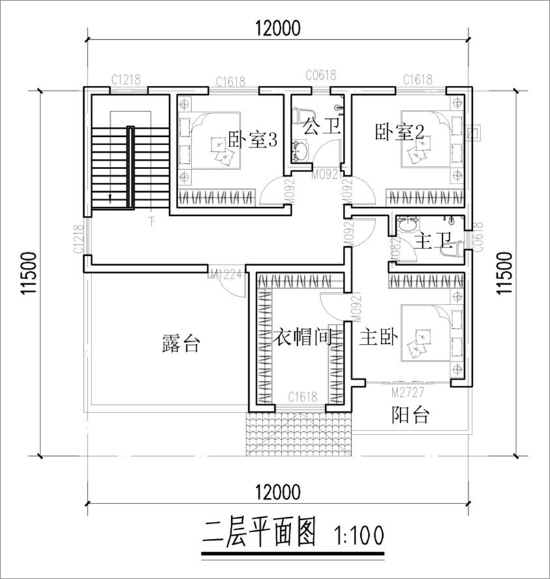 鄉(xiāng)村二層別墅設(shè)計二層戶型圖