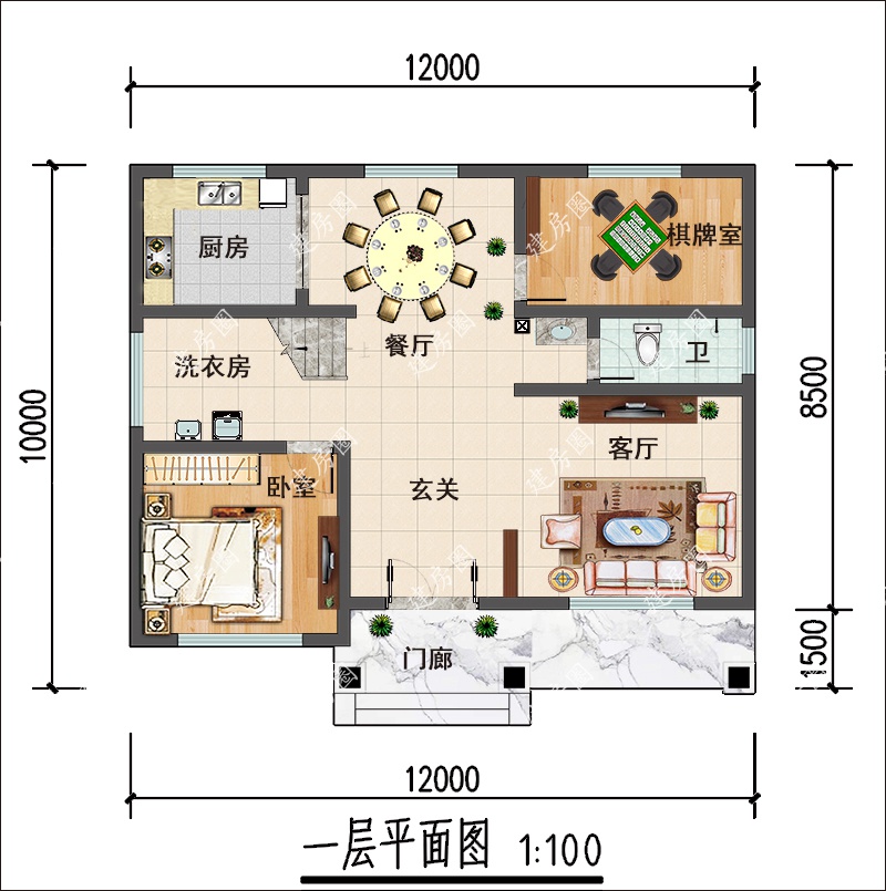 農村自建別墅二層設計一層戶型圖