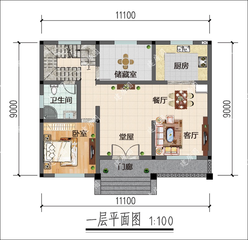 農(nóng)村二層別墅設(shè)計(jì)一層戶型圖