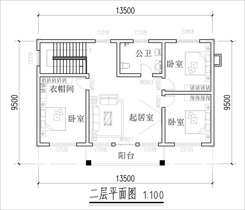 農村120平方二層別墅布局圖