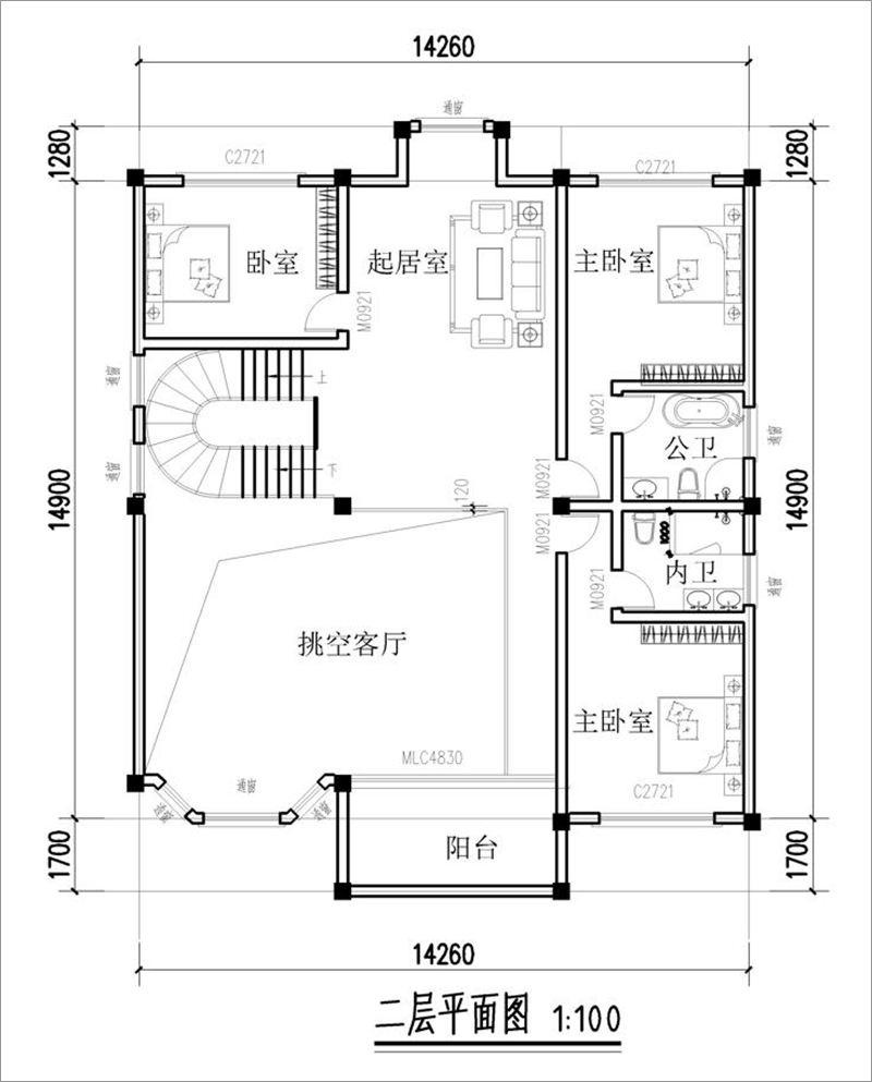 歐式別墅設(shè)計(jì)二層戶型圖