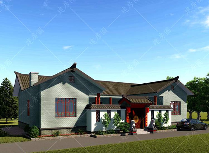 農(nóng)村一層四合院自建房設(shè)計(jì)圖紙，古風(fēng)古味，帶庭院設(shè)計(jì)