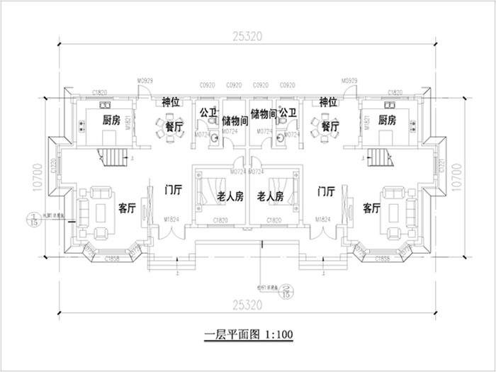 兩戶聯(lián)排平面圖