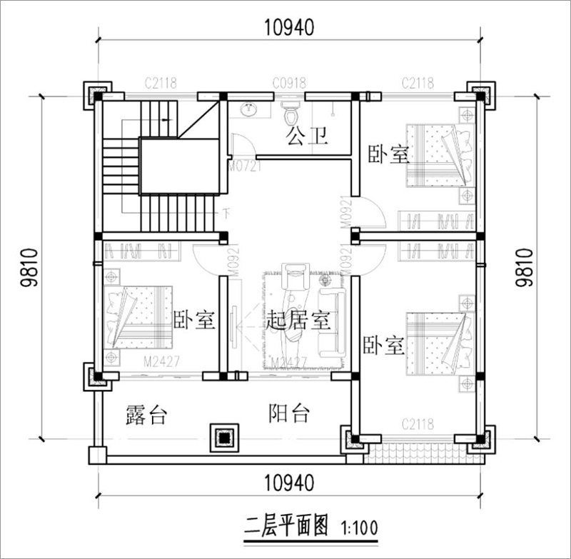農(nóng)村樓房二層平面圖
