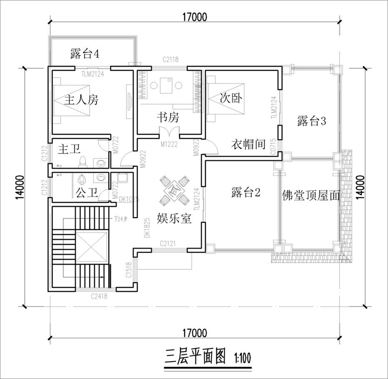 農村新中式別墅三層平面圖