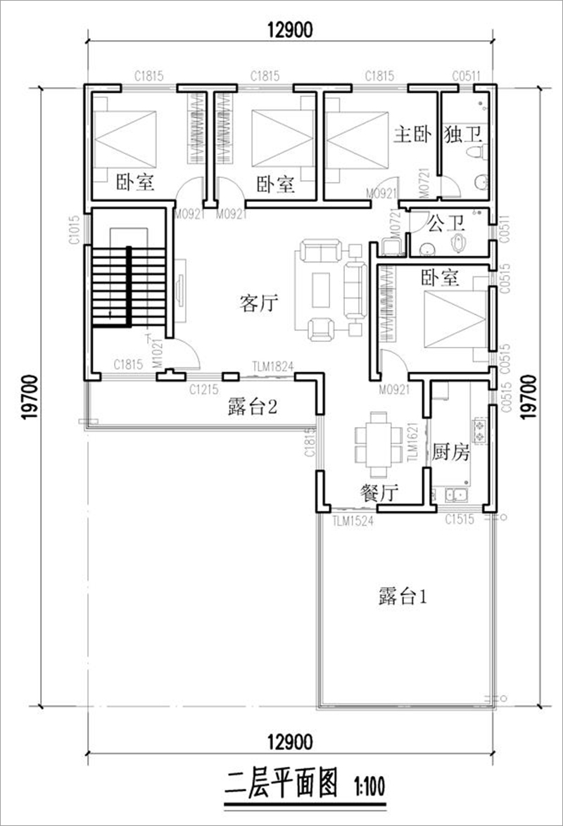 農村七字型小別墅平面圖