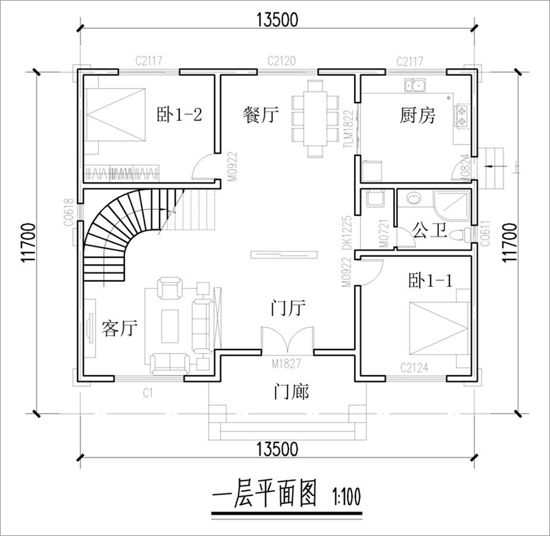 農(nóng)村四層別墅一層平面圖