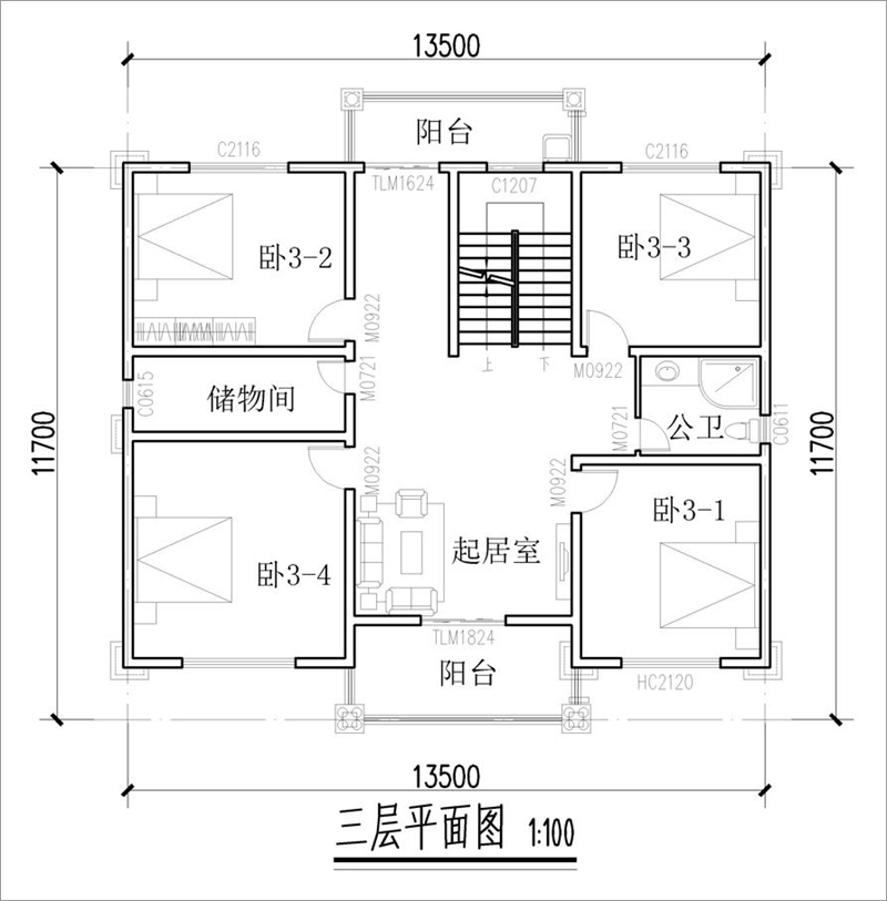 農(nóng)村三層別墅平面圖