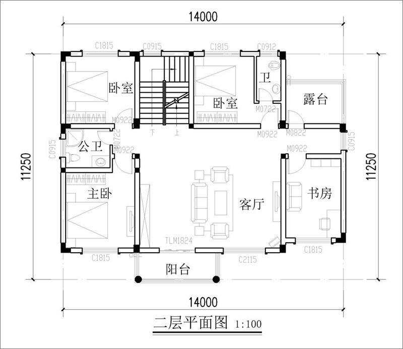 農(nóng)村自建房屋二層平面圖