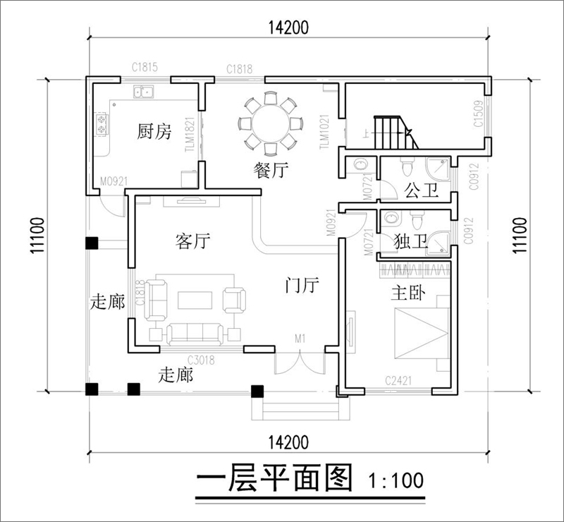 美式鄉(xiāng)村別墅一層戶型圖