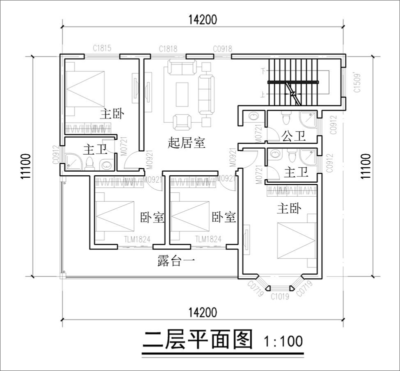 美式鄉(xiāng)村別墅二層戶型圖